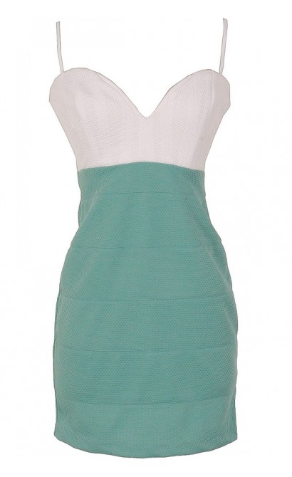 Sage and White Textured Colorblock Dress by Ark and Co